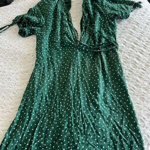 Bamboo Blonde Dress Green Polka Dots